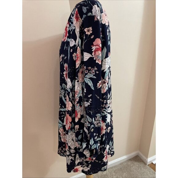 Emily Daniels Floral Blouse Tunic Petite XL Navy Pleated Button Front Colorful - Picture 5 of 14